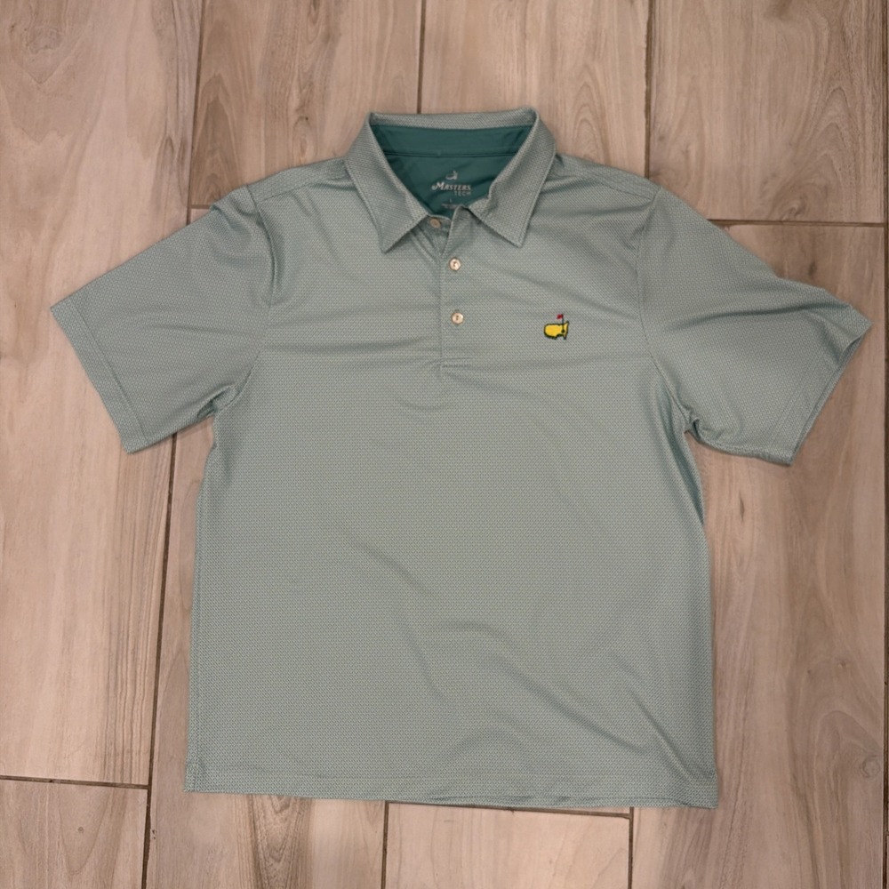 Masters Tech Mens Green Golf Polo Shirt All Over Logo Print Short Sleeve Large